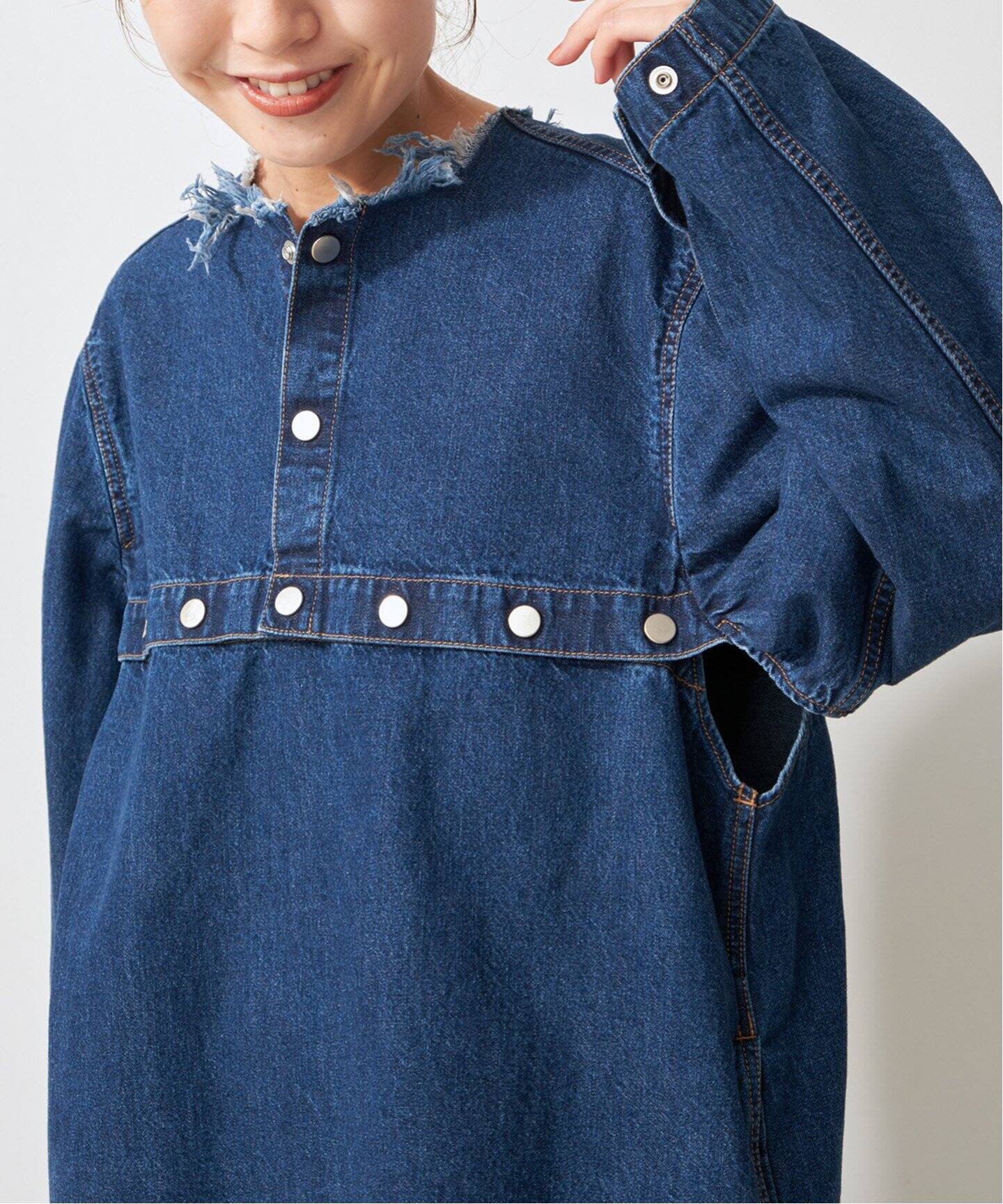 CURRENTAGE / カレンテージ ノーカラーデニムジャケット A2543FJM504