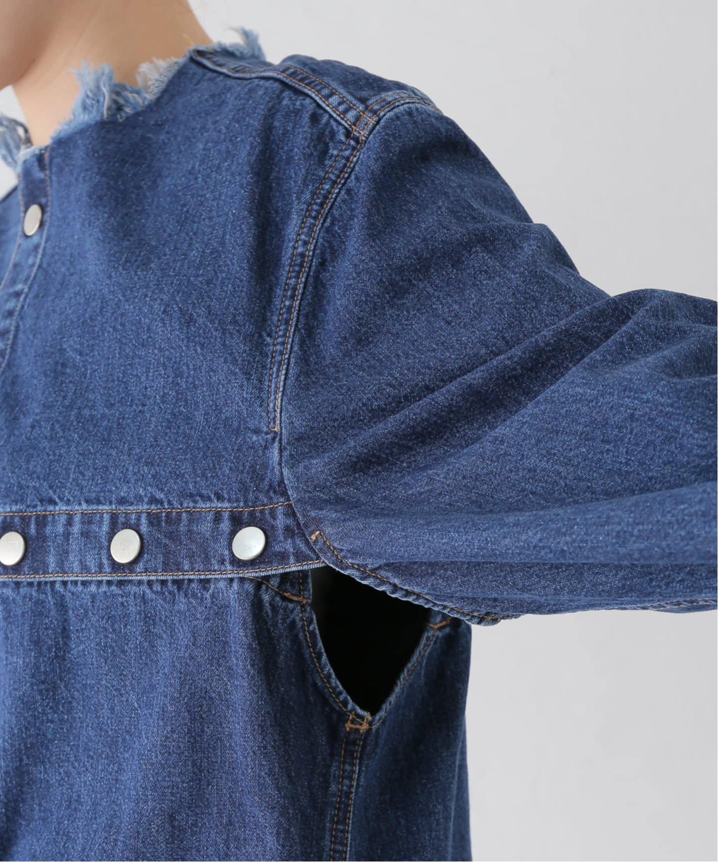 CURRENTAGE / カレンテージ ノーカラーデニムジャケット