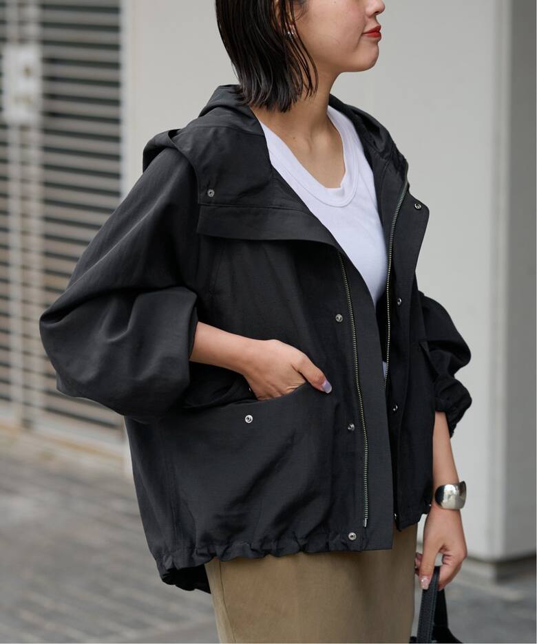 リネンPLタッサーフードショートブルゾン（マウンテンパーカー  