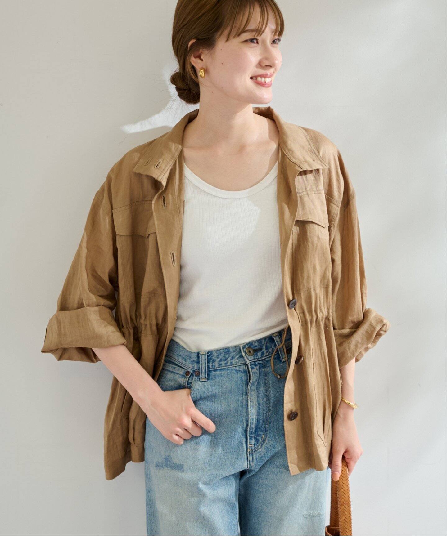 FRAMeWORK ラミースタンドプルゾン ブラウン FRAMeWORK｜≪追加・洗濯機洗い可能≫ラミースタンドブルゾン