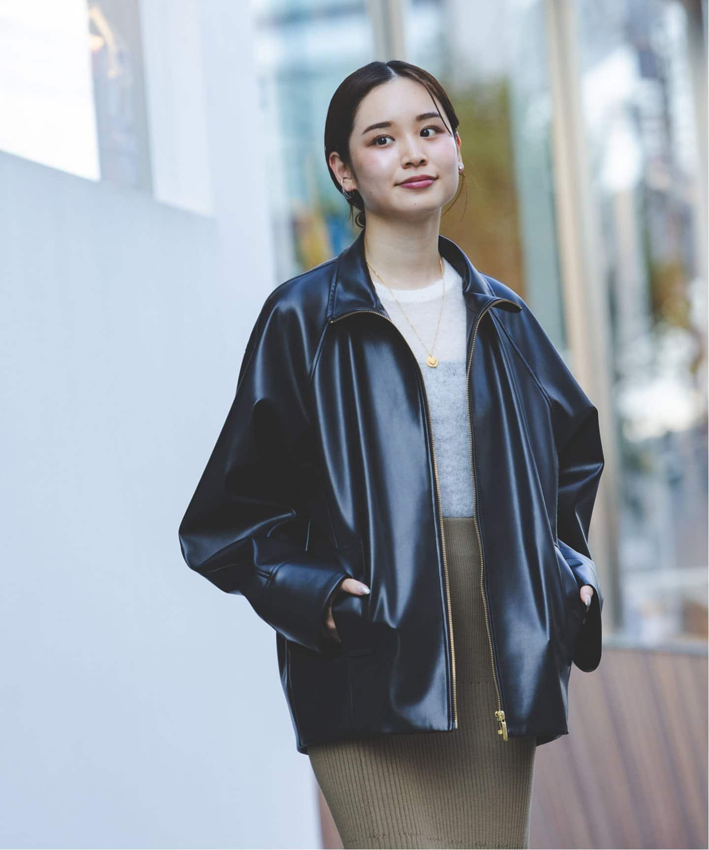 noble♡フェイクレザースタンドカラーコクーンブルゾン フェイクレザースタンドカラーコクーンブルゾン（その他ブルゾン