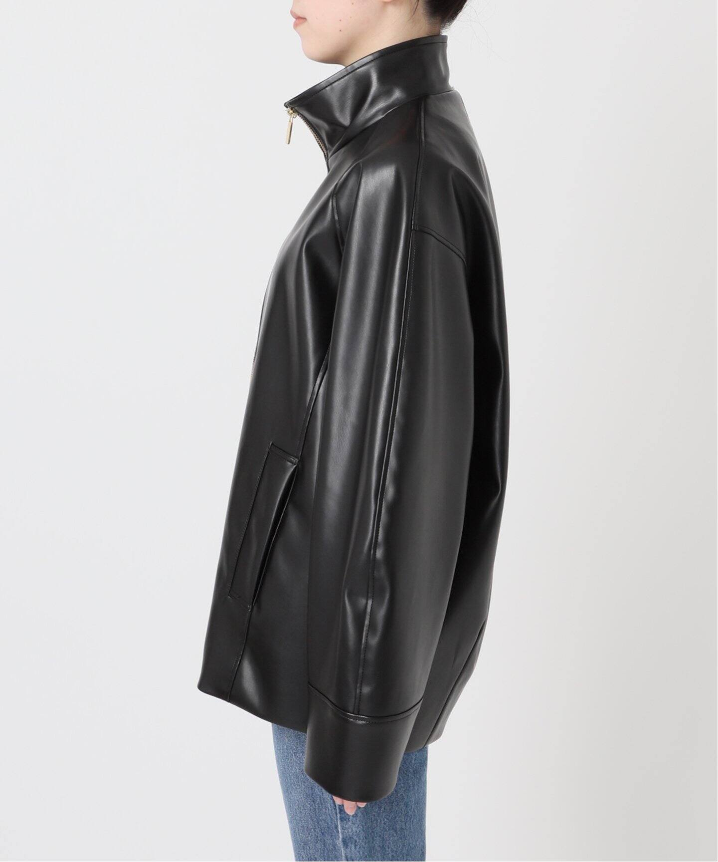 フェイクレザースタンドカラーコクーンブルゾン（その他ブルゾン  