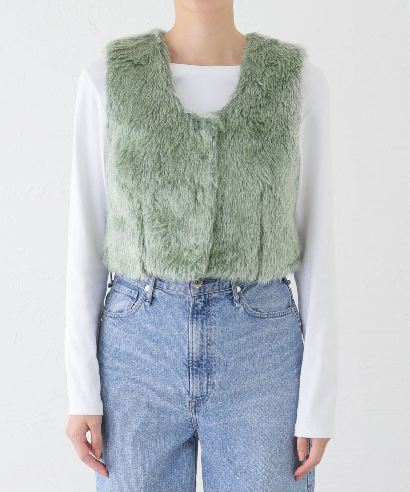 JANE SMITH/ジェーンスミス】POLYESTER COLOR FUR SHORT VES：ベスト 