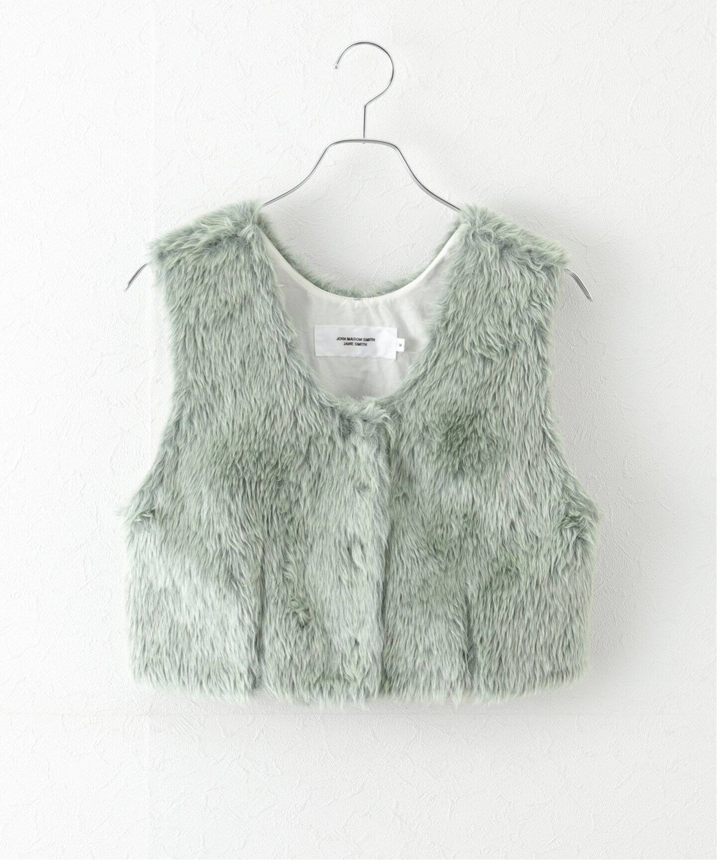 JANE SMITH/ジェーンスミス】POLYESTER COLOR FUR SHORT VES：ベスト 