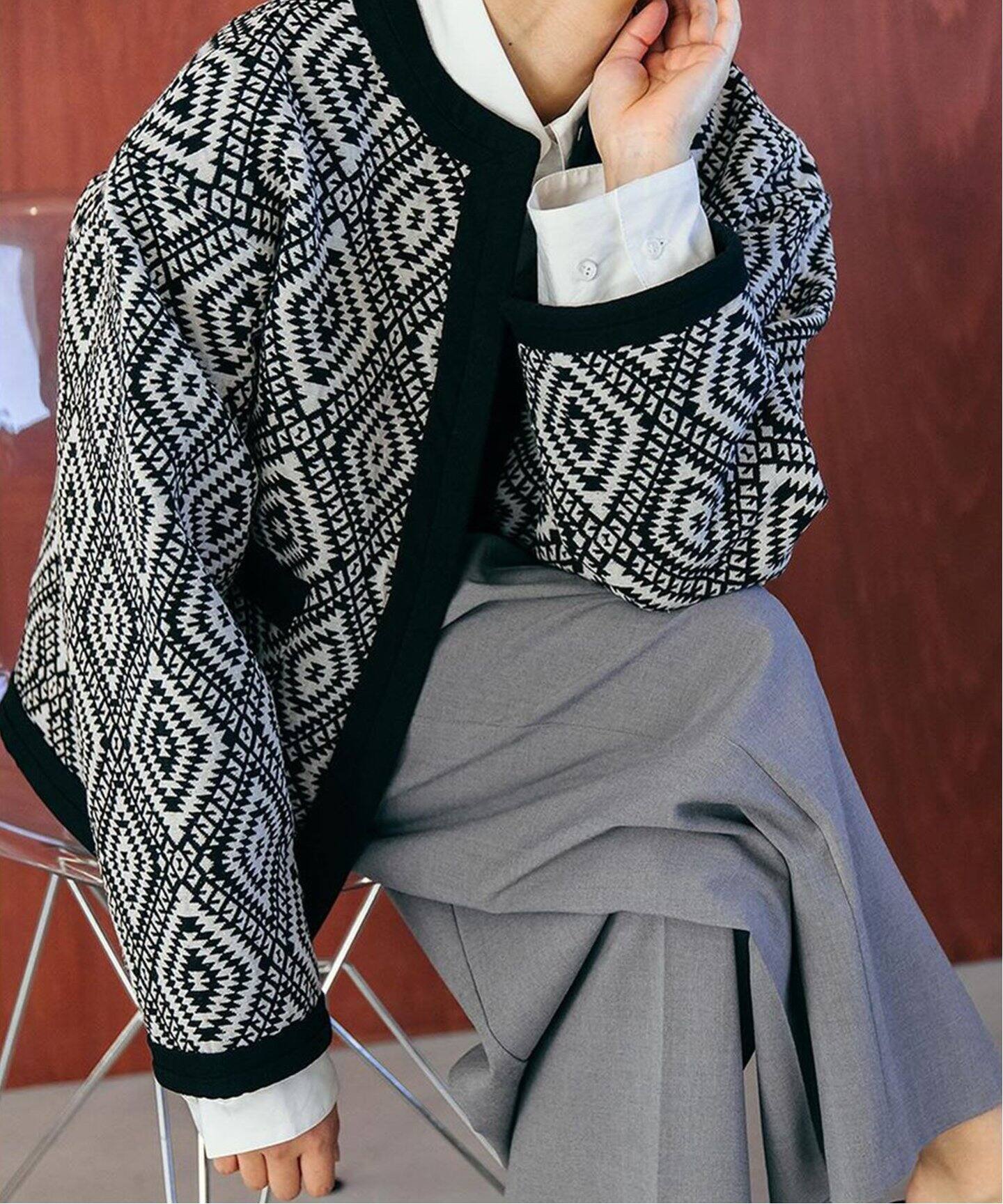 オリエンタルジャガードノーカラージャケット（ノーカラージャケット  