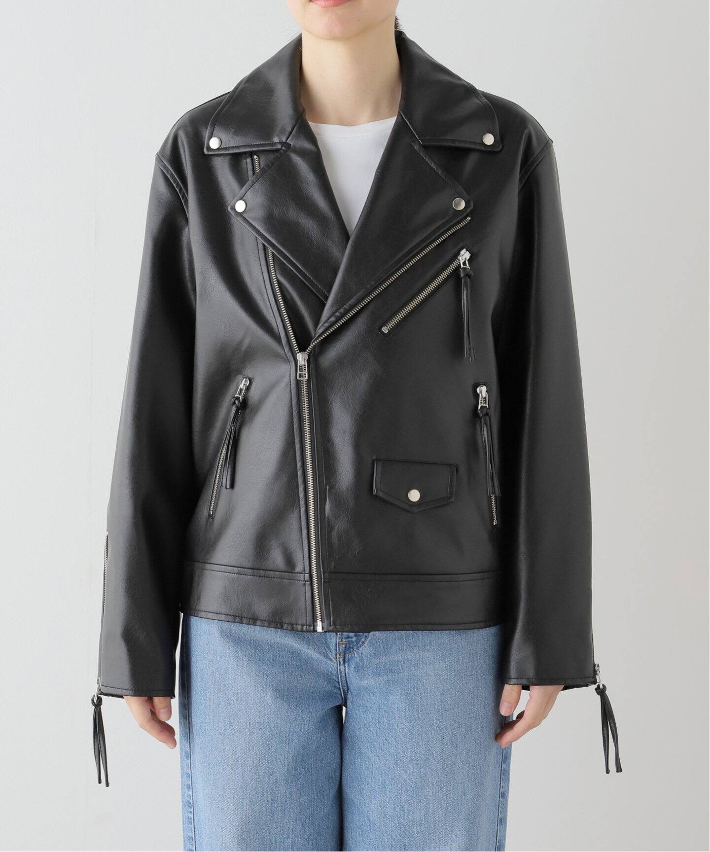 ウォッシャブルフェイクレザーライダース（レザージャケット  