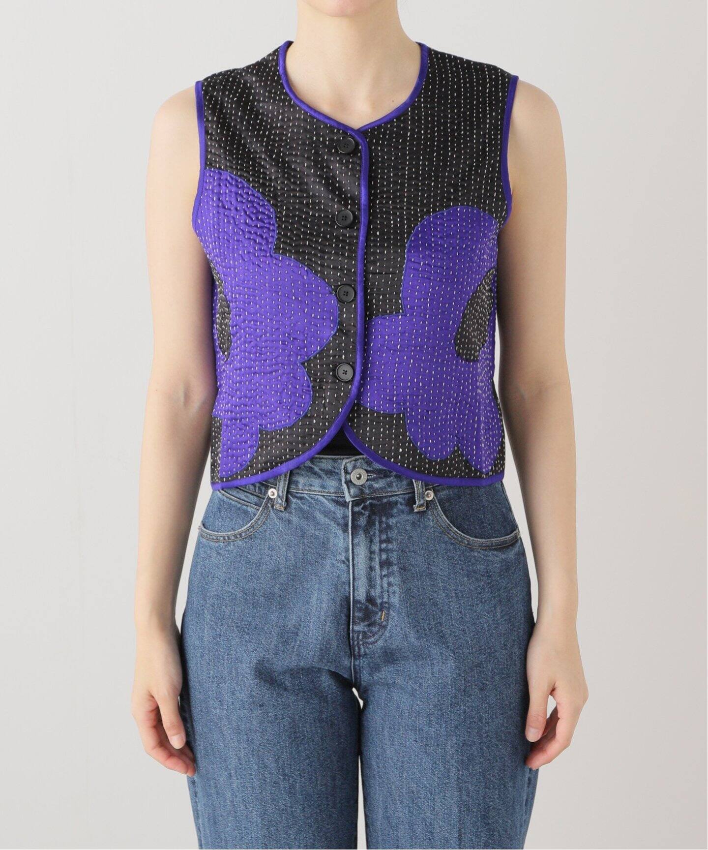 Mii / ミイ】 HAND EMBROIDERED KANTHA SLEEVELESS J23/GILET CHANA_ 