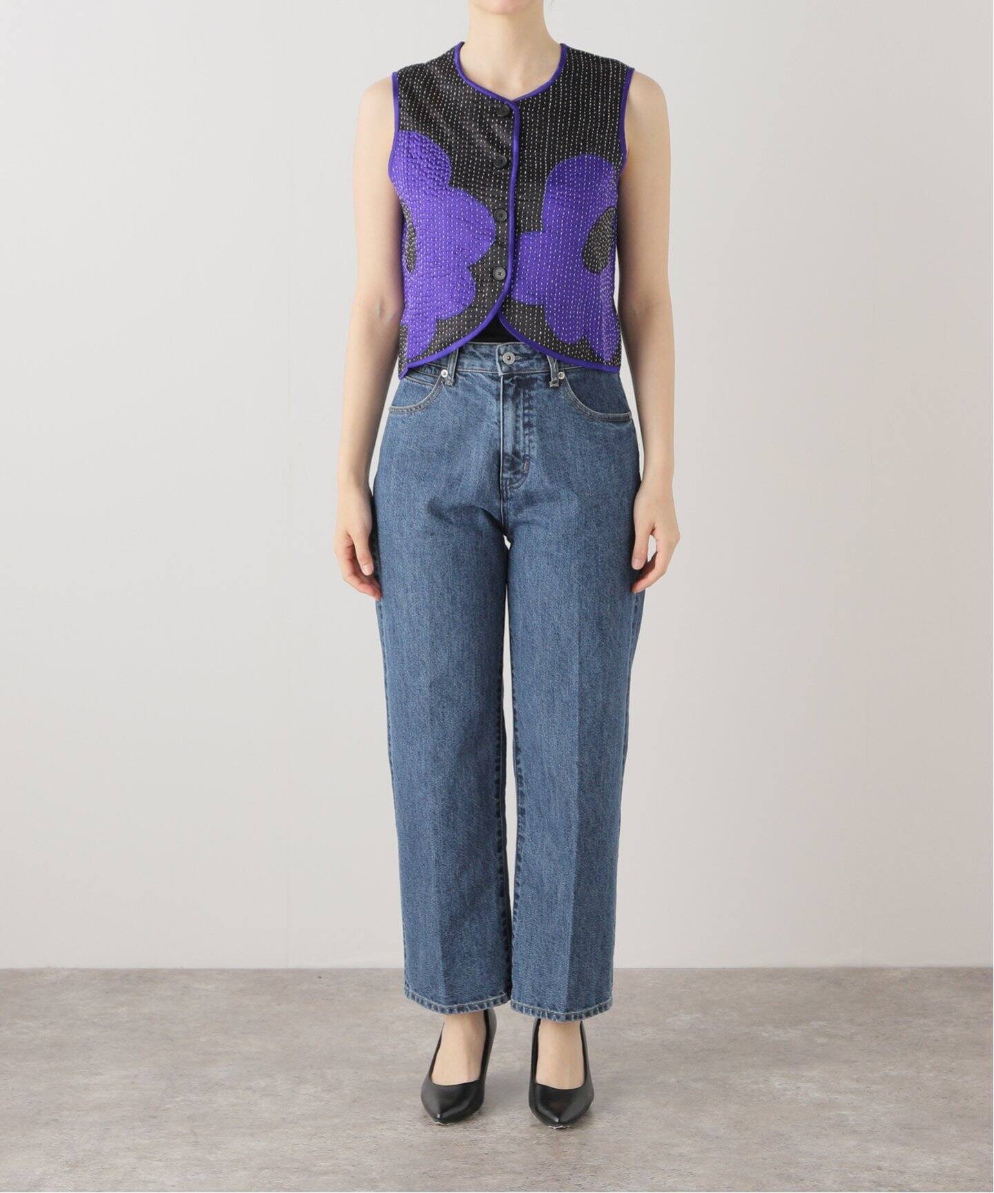 Mii / ミイ】 HAND EMBROIDERED KANTHA SLEEVELESS J23/GILET CHANA_ 