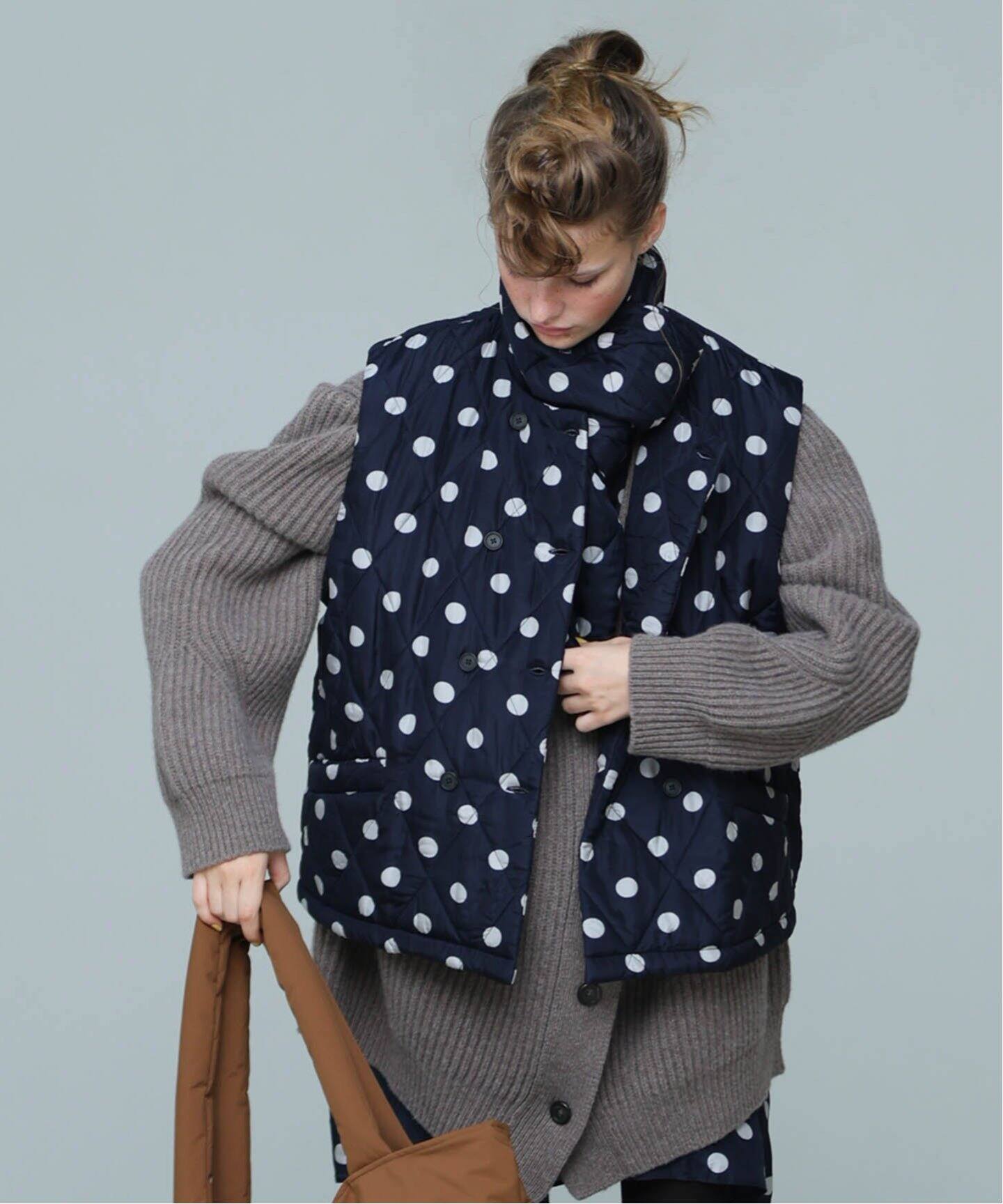 maison de soil /メゾン ド ソイル 】PADDED SILK DOT DOUBLE VE（中綿 