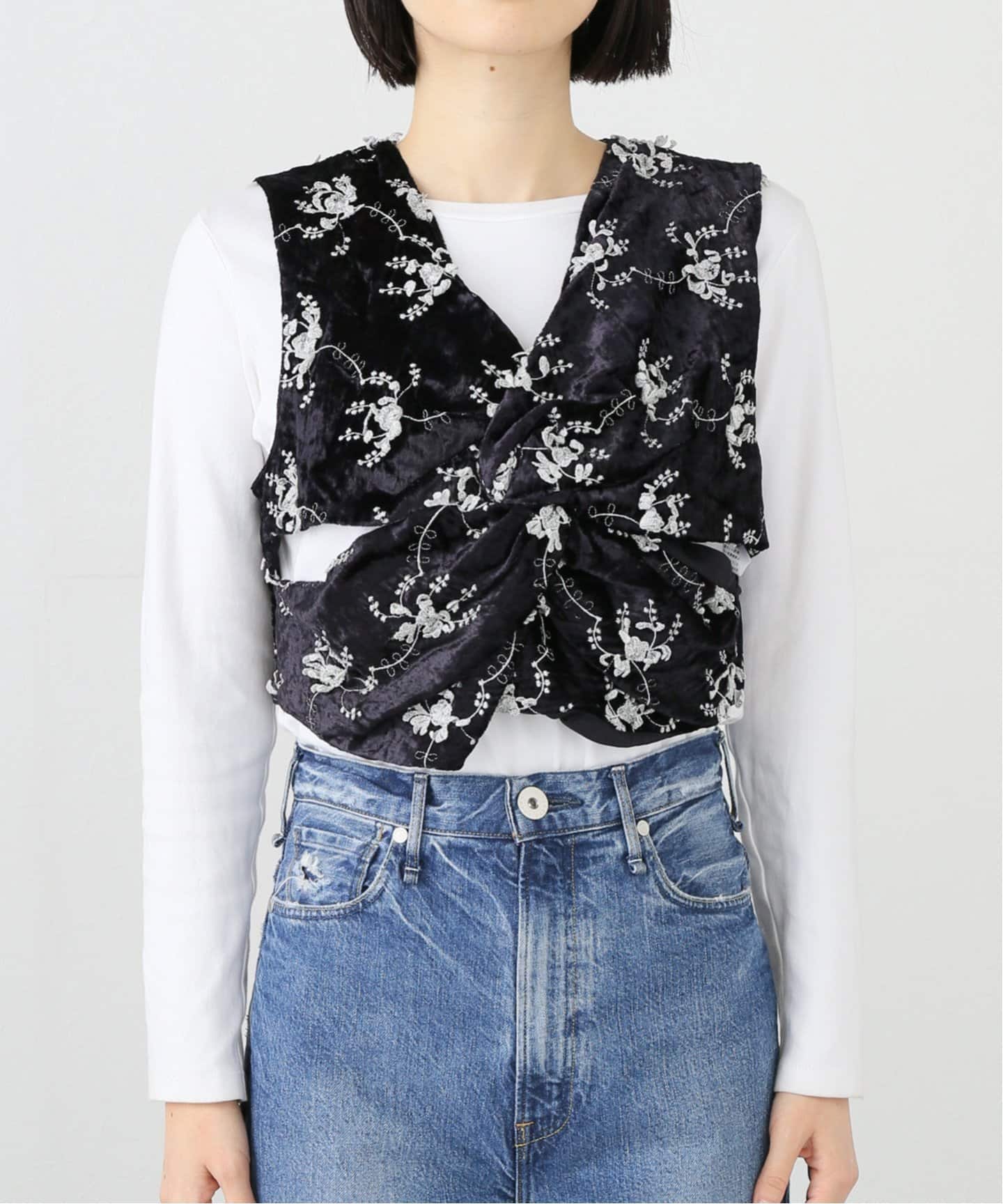 2024SSジャーナルrelumeレリュームcrinkle ベスト crinkle crinkle crinkle】velvet 3D embroidery vest：ベスト