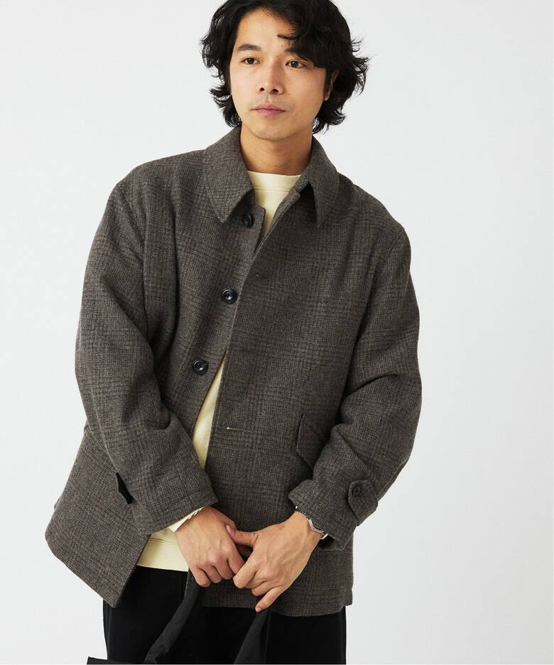BISHU WOOL ツイード チェック バルカラー ショートコート（その他 