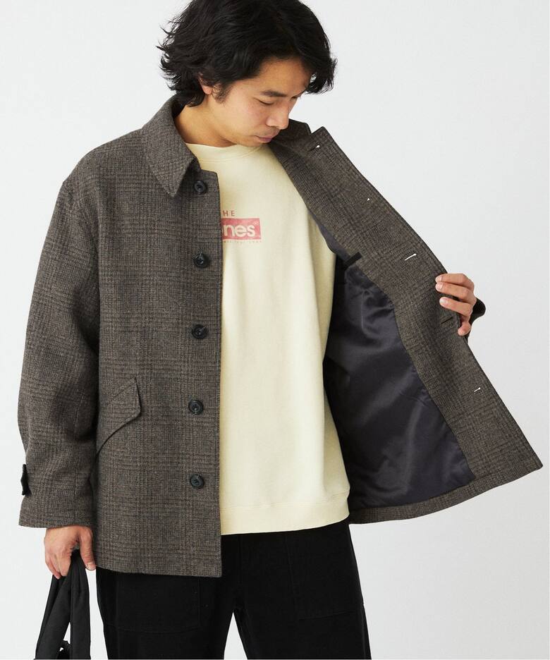 BISHU WOOL ツイード チェック バルカラー ショートコート（その他  