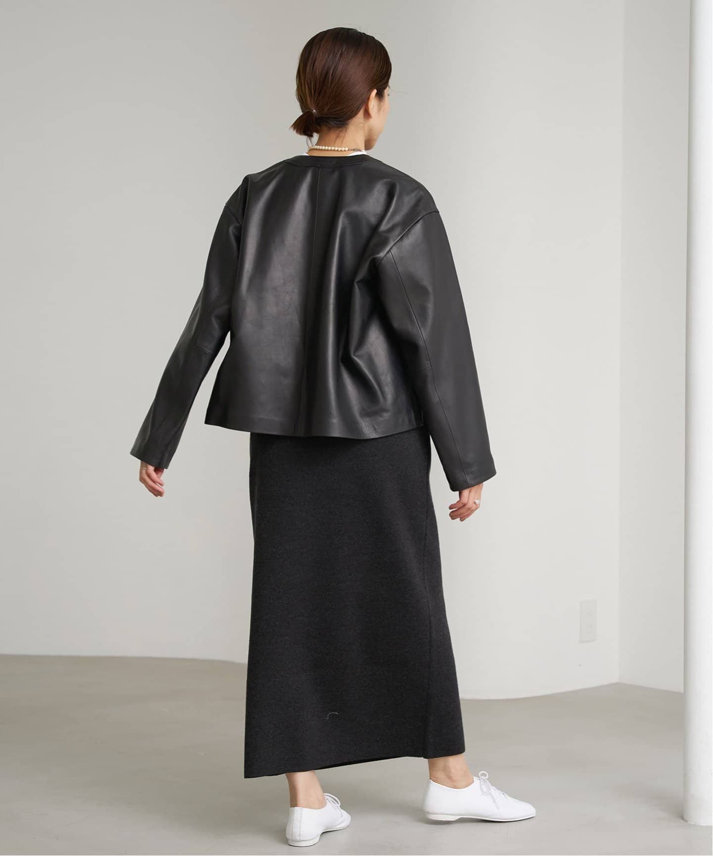 IENA シープクルーネックブルゾン　レザージャケット IENA（イエナ）の「シープクルーネックブルゾン（ライダース