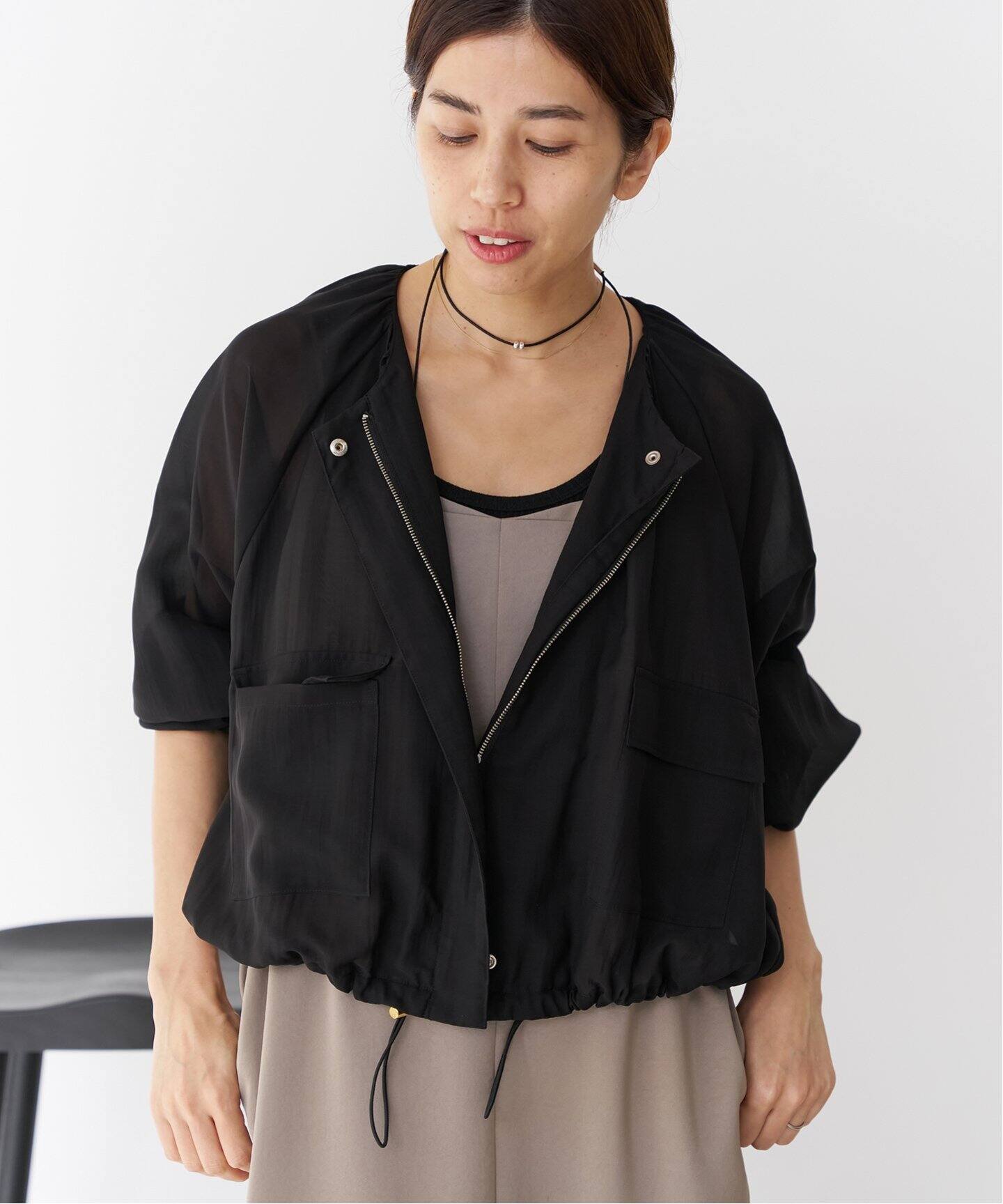 IENA＊シアーオーガンジーブルゾン＊ブラック