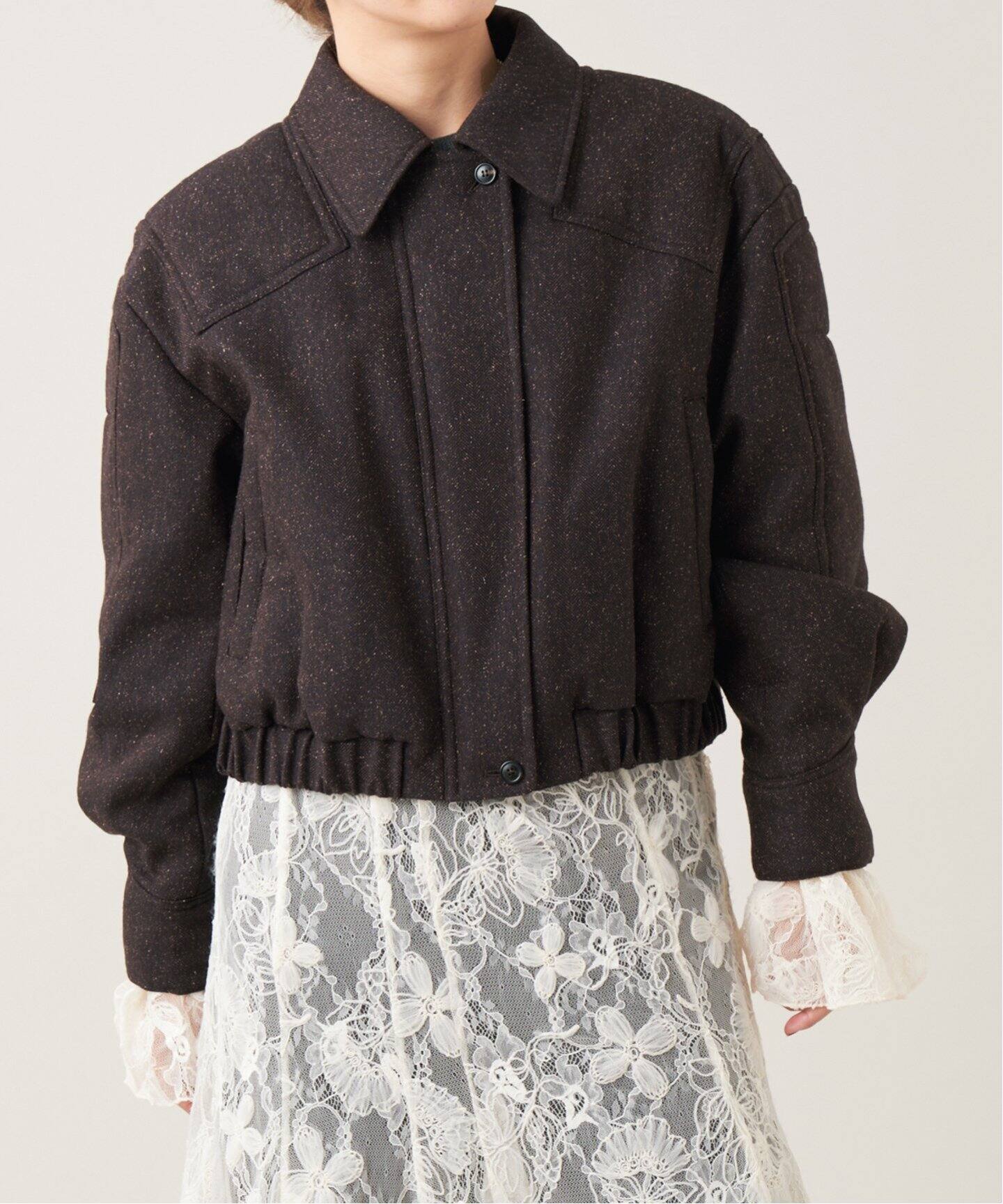 IENA LA BOUCLE シルク混ネップウールブルゾン（中綿・キルティング 