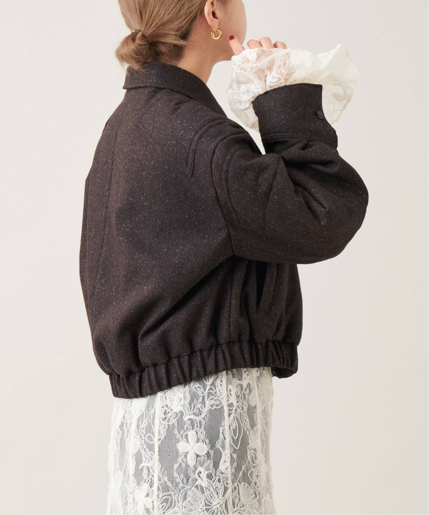 IENA LA BOUCLE シルク混ネップウールブルゾン（中綿・キルティング 