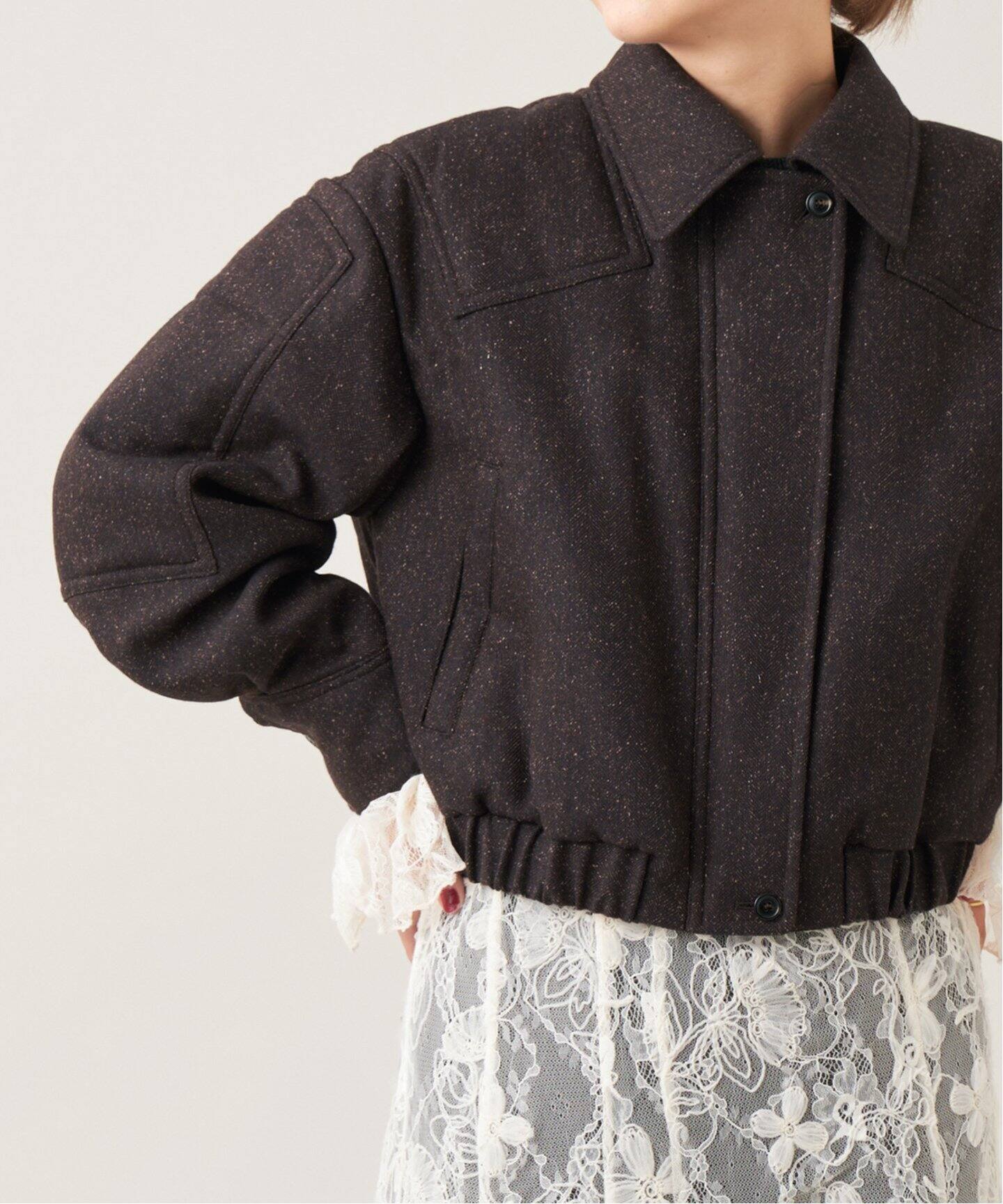 IENA LA BOUCLE シルク混ネップウールブルゾン（中綿・キルティング