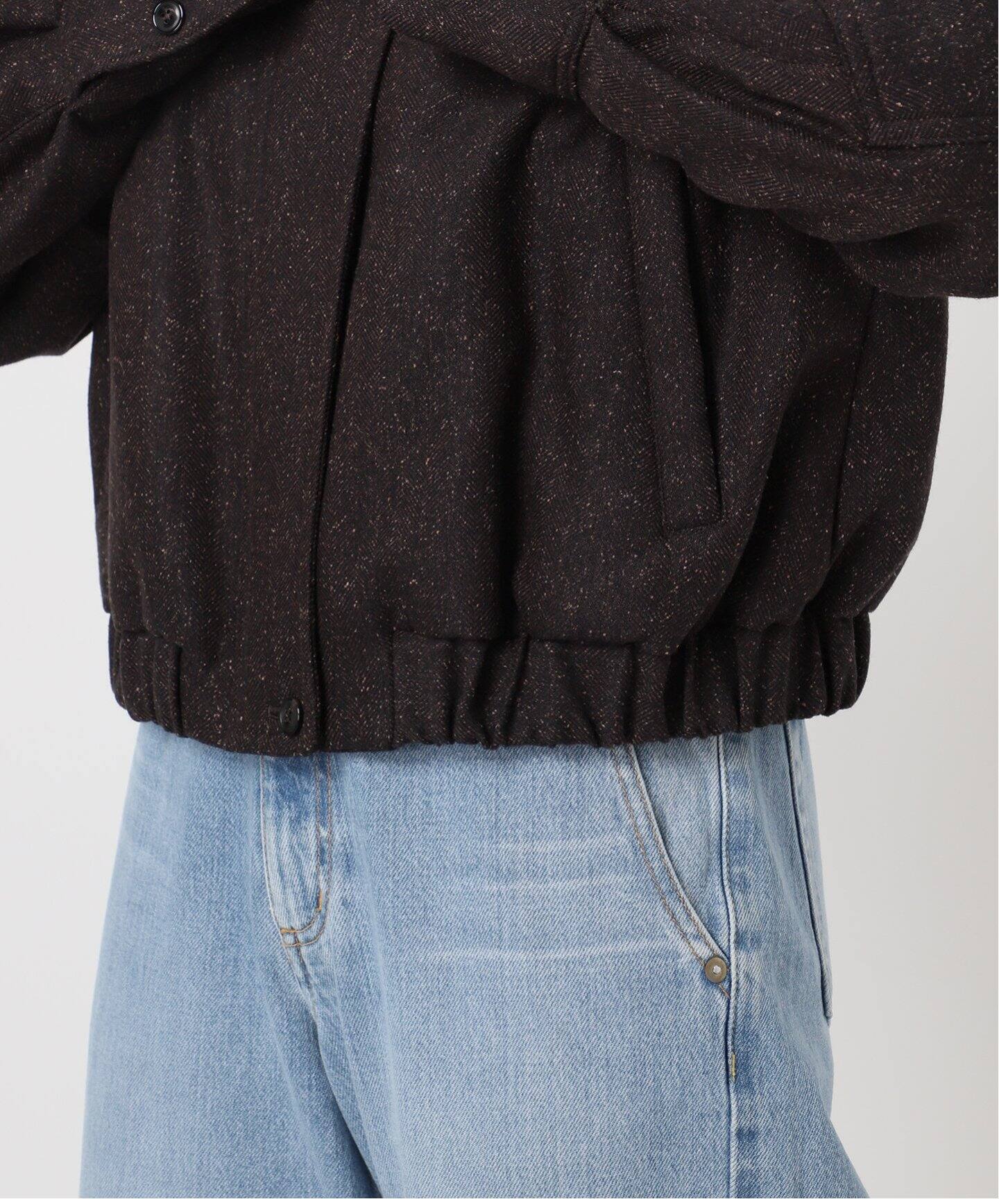 IENA LA BOUCLE シルク混ネップウールブルゾン（中綿・キルティング 