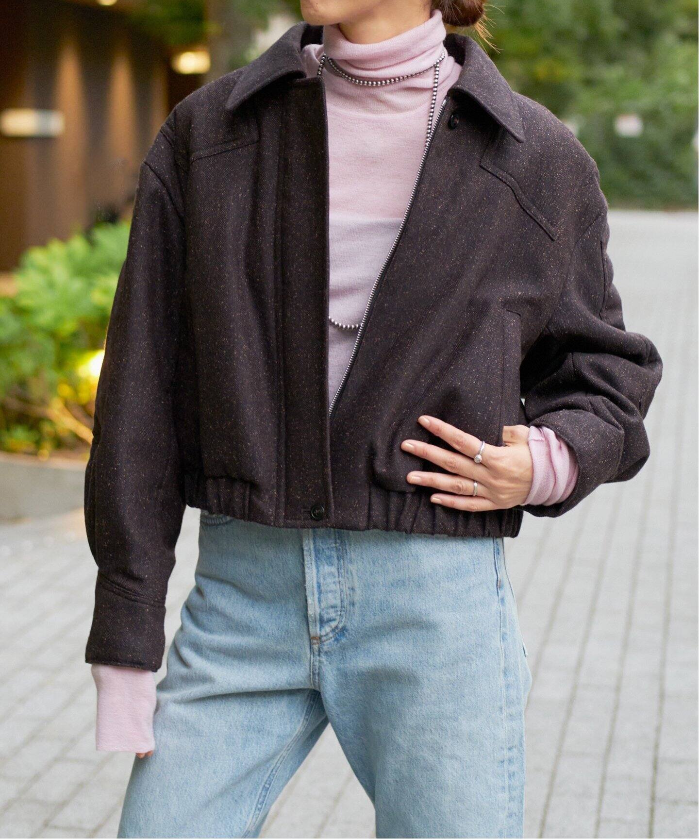 IENA LA BOUCLE シルク混ネップウールブルゾン（中綿・キルティング 