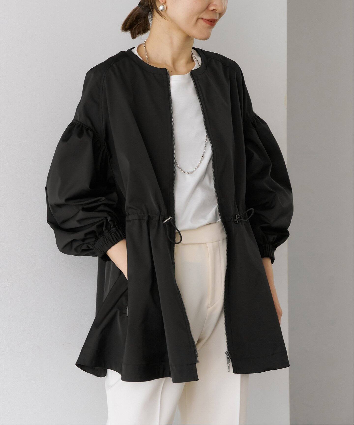 ノーカラーギャザーZIPブルゾン（その他ブルゾン／アウター）｜VERMEIL  