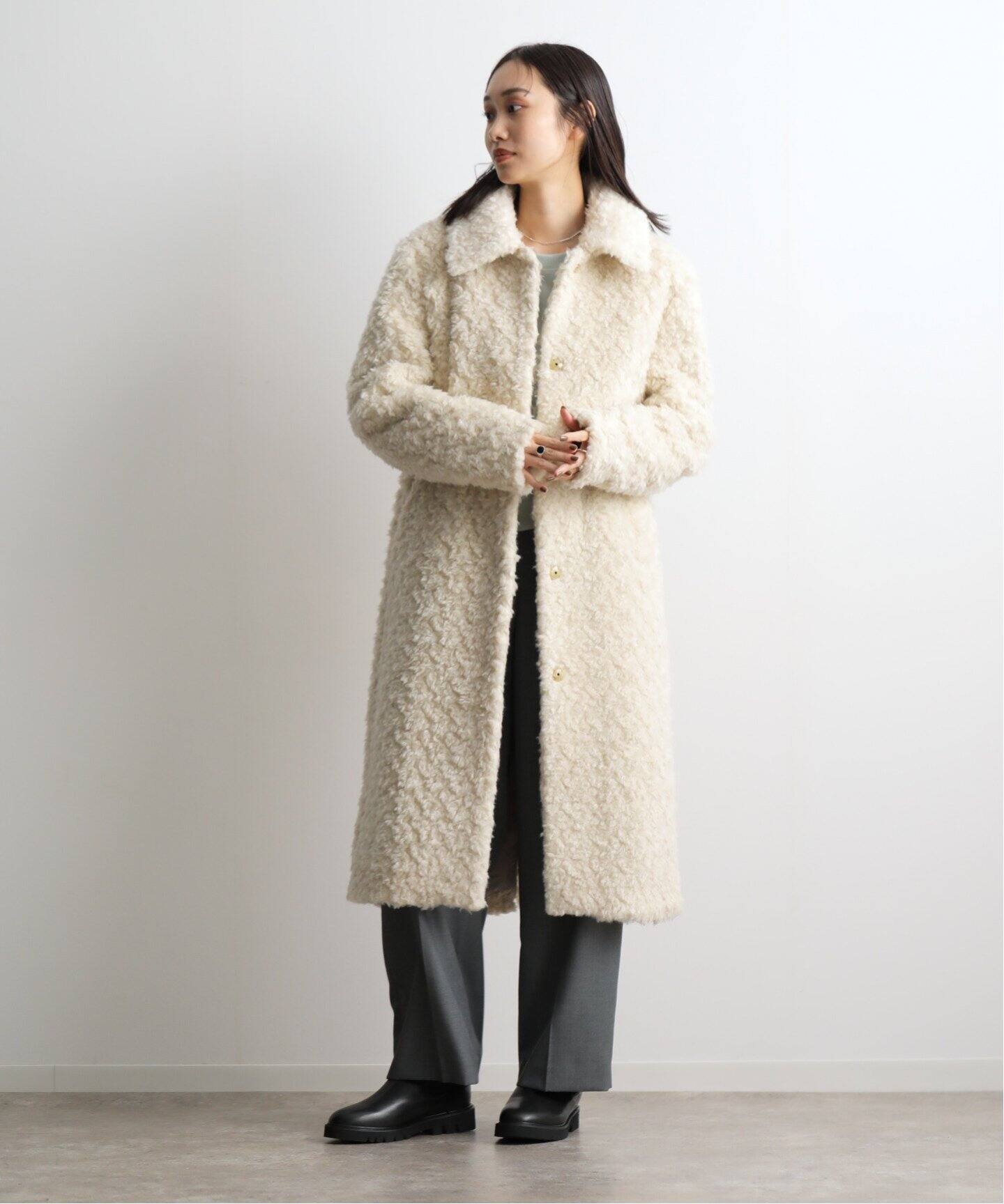 KUME Faux Fur Long Coat（ステンカラーコート）｜BOICE FROM 