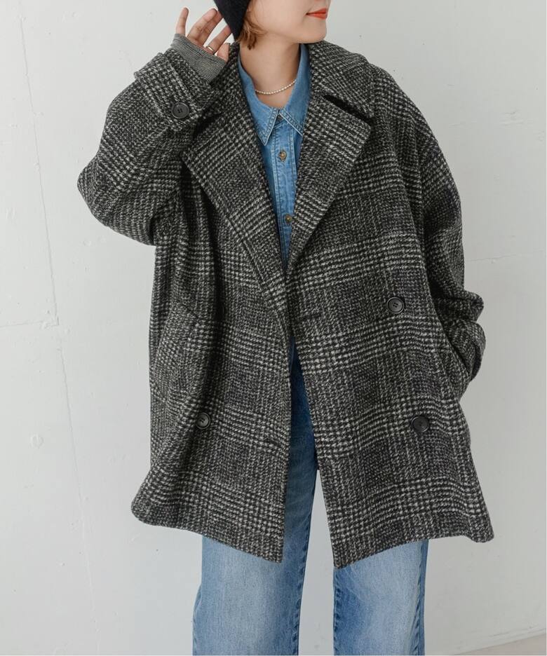 Wスライバーチェックハーフコート（その他ブルゾン／アウター  