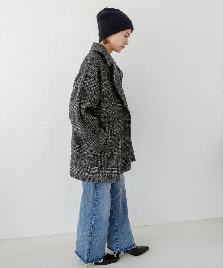 Wスライバーチェックハーフコート（その他ブルゾン／アウター  