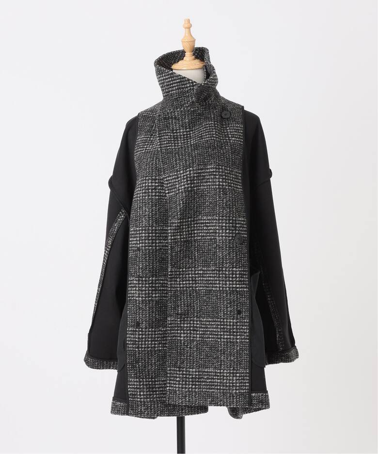 Wスライバーチェックハーフコート（その他ブルゾン／アウター  