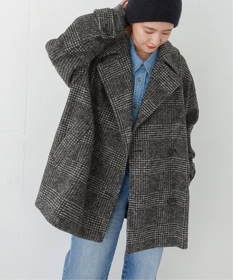 Wスライバーチェックハーフコート（その他ブルゾン／アウター  