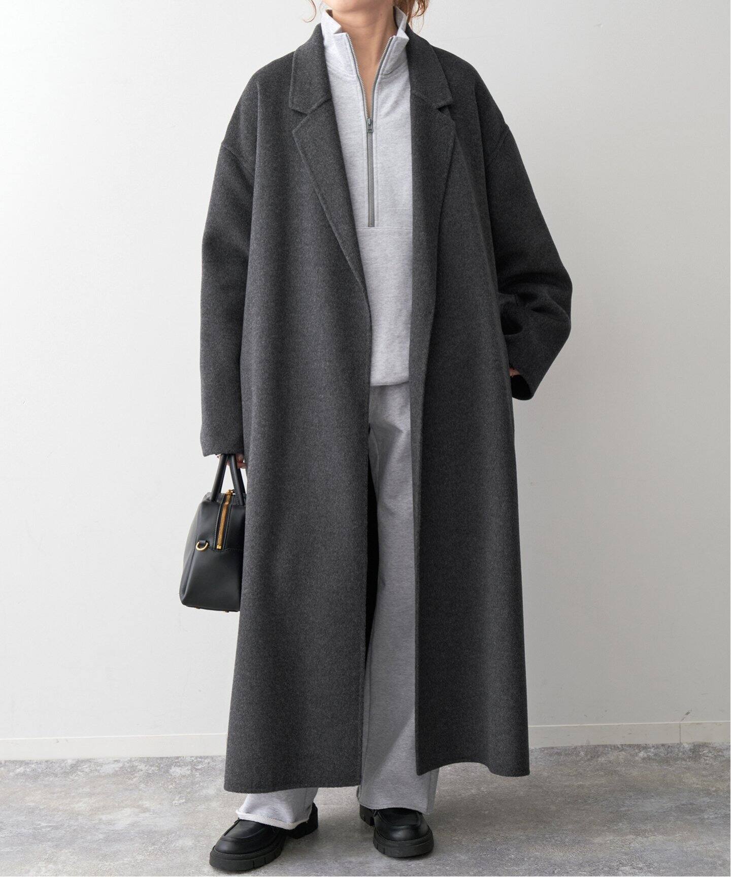 スピックアンドスパンノーブル ノーカラーコート ウール Aライン  