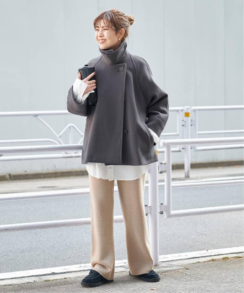 追加》W/Nyモッサステンカラーショートコート（ステンカラーコート  