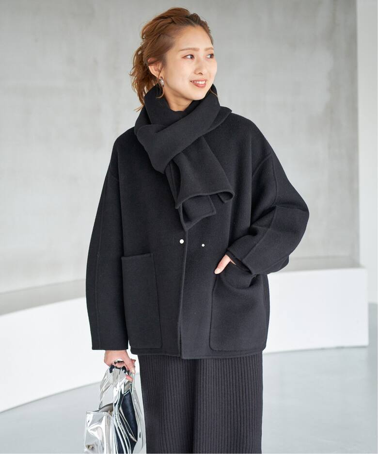 追加》ビーバーストール付きショートコート（ノーカラーコート  