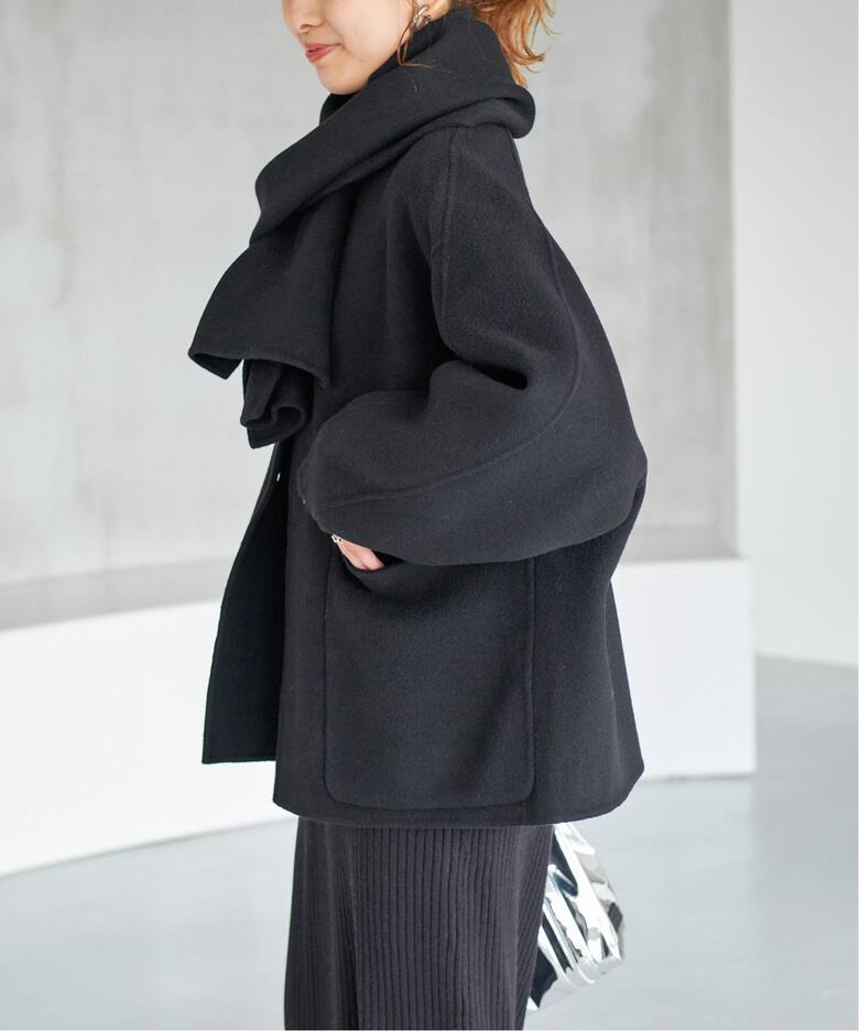 追加》ビーバーストール付きショートコート（ノーカラーコート  