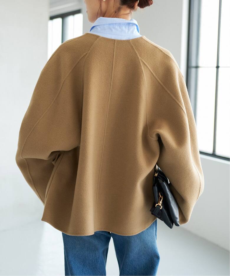 追加予約》ビーバーストール付きショートコート（ノーカラーコート 