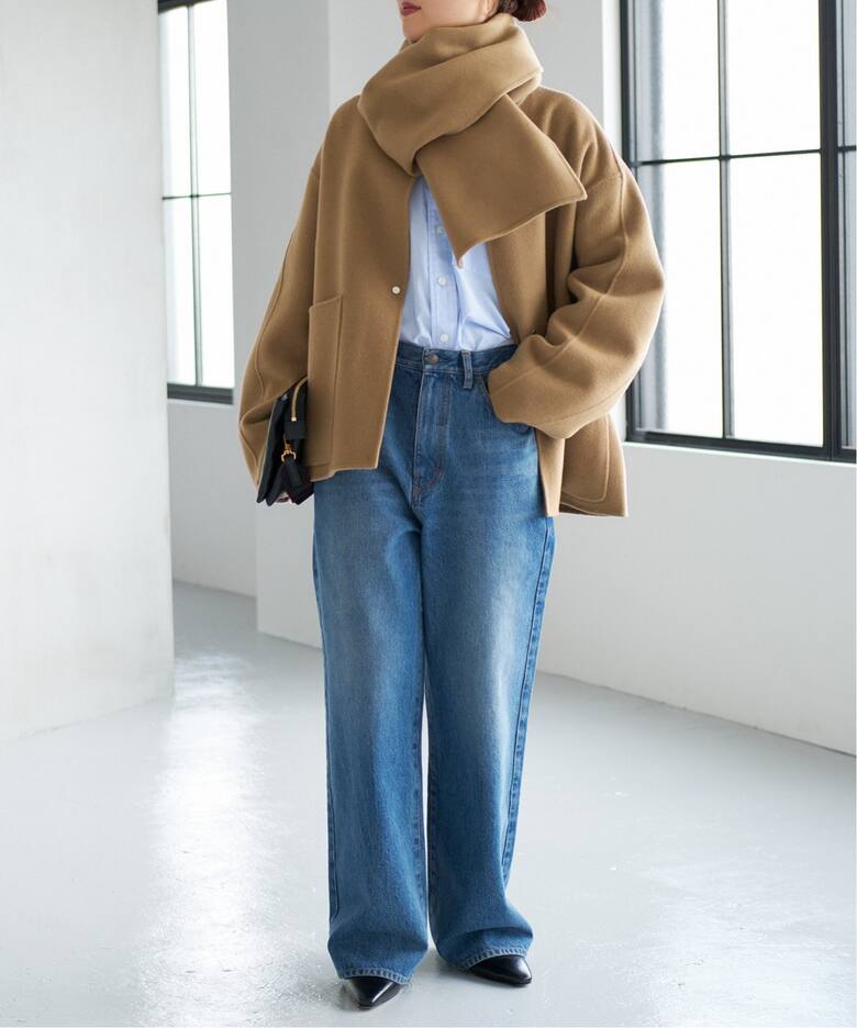 追加》ビーバーストール付きショートコート（ノーカラーコート  