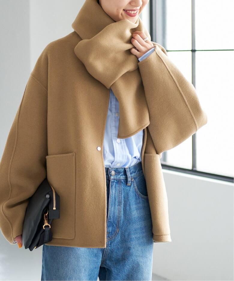 追加》ビーバーストール付きショートコート（ノーカラーコート  