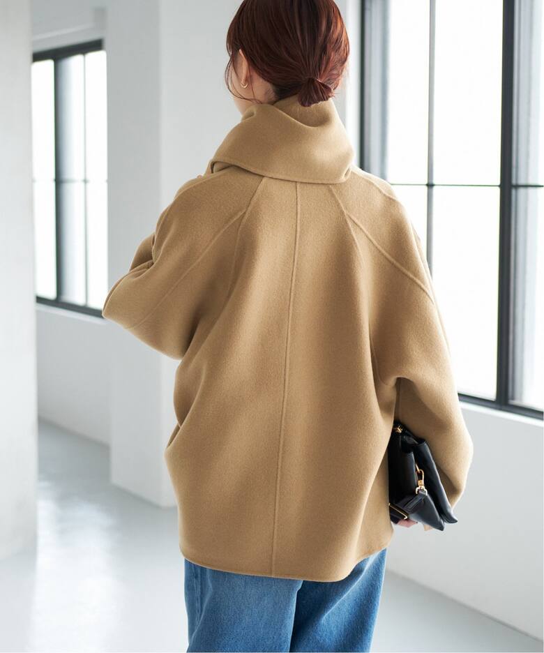 追加》ビーバーストール付きショートコート（ノーカラーコート  