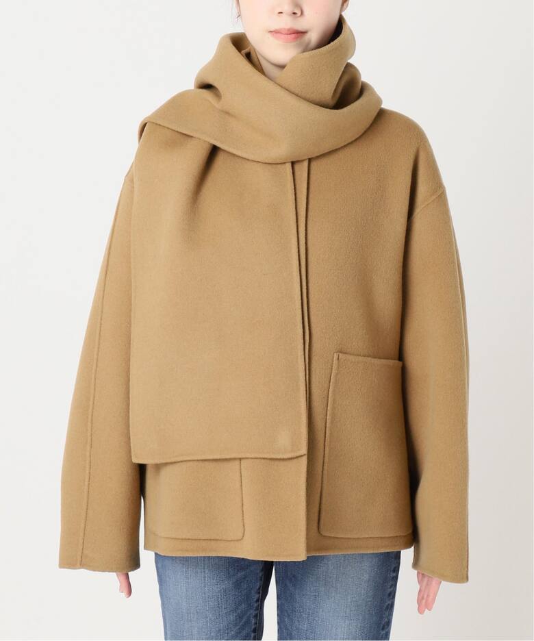 追加》ビーバーストール付きショートコート（ノーカラーコート  