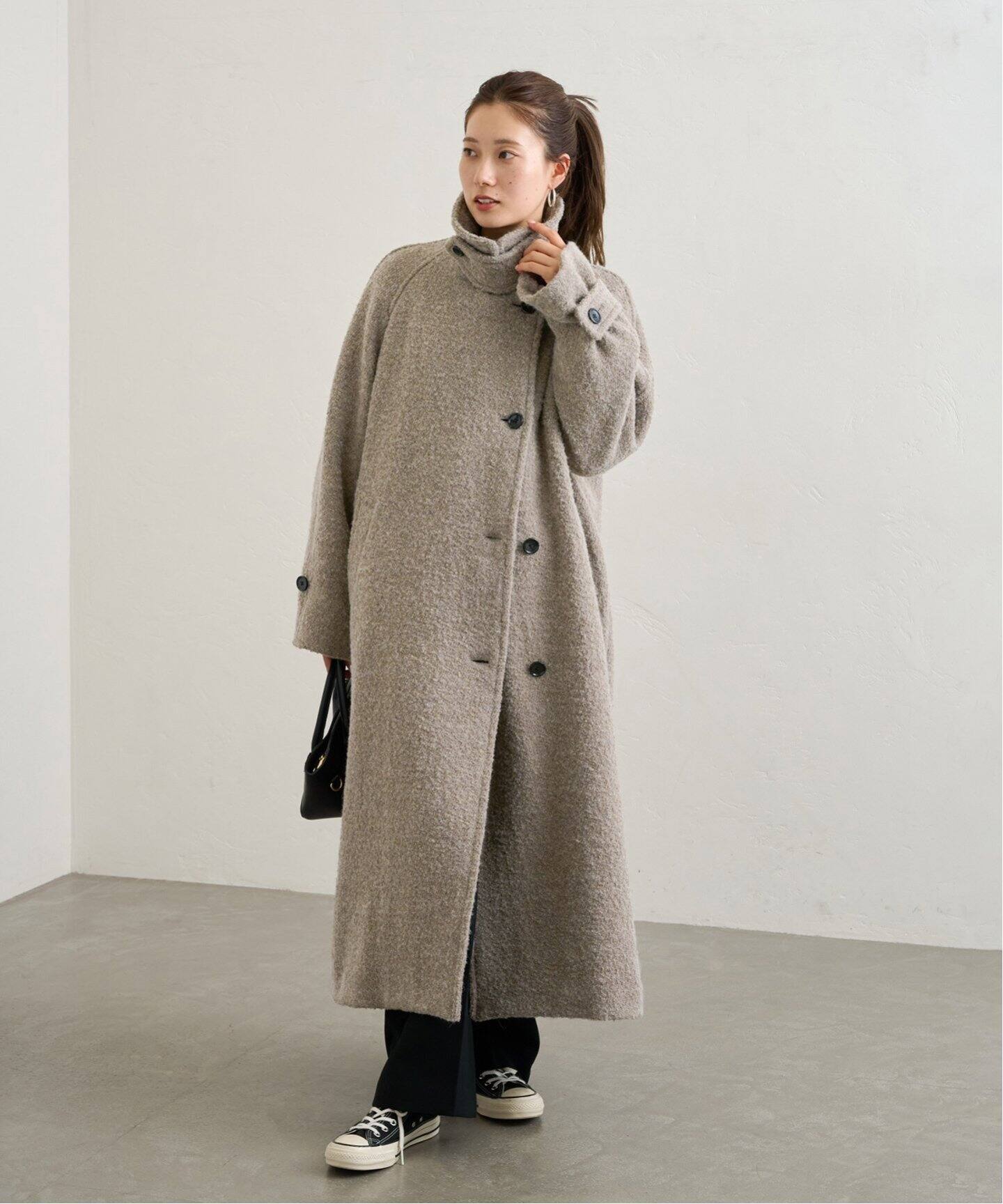 アルパカコンループバルカラーロングコート（ステンカラーコート  