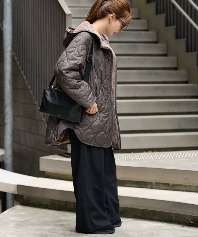 FRAMeWORK キルティング×ボア2WAYフーディーコート グレーA FRAMeWORK  