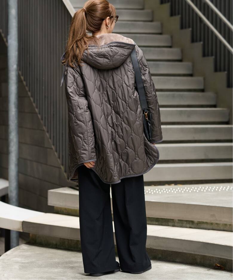 キルティング×ボア2WAYフーディーコート（中綿・キルティング  