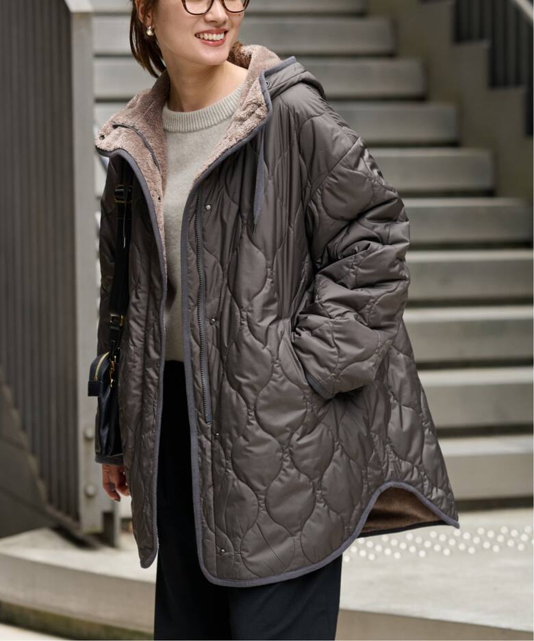 キルティング×ボア2WAYフーディーコート（中綿・キルティング  