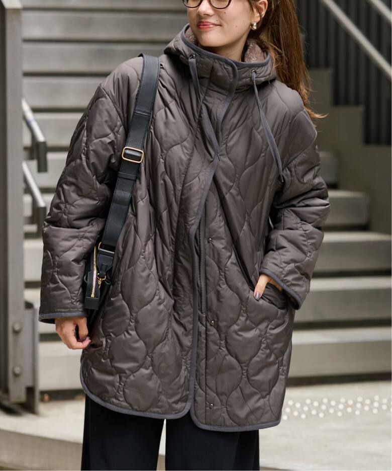 キルティング×ボア2WAYフーディーコート（中綿・キルティング  