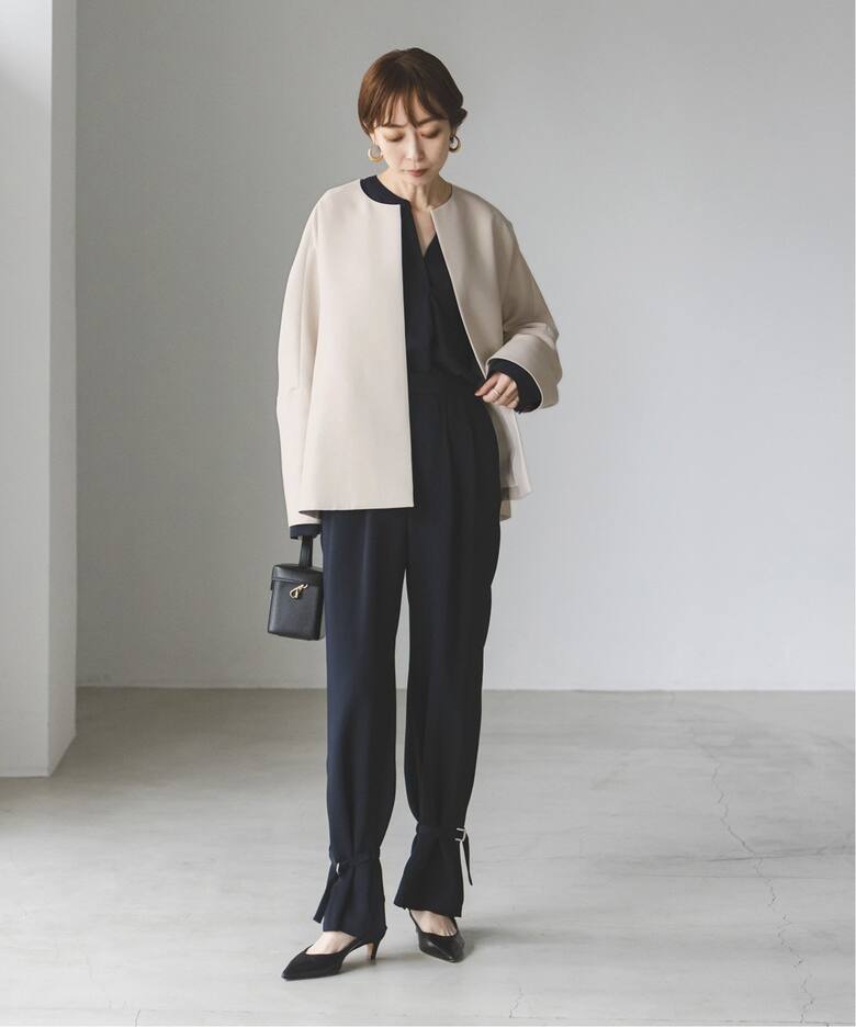トリプルクロスライトクルーネックショートコート（ノーカラーコート 