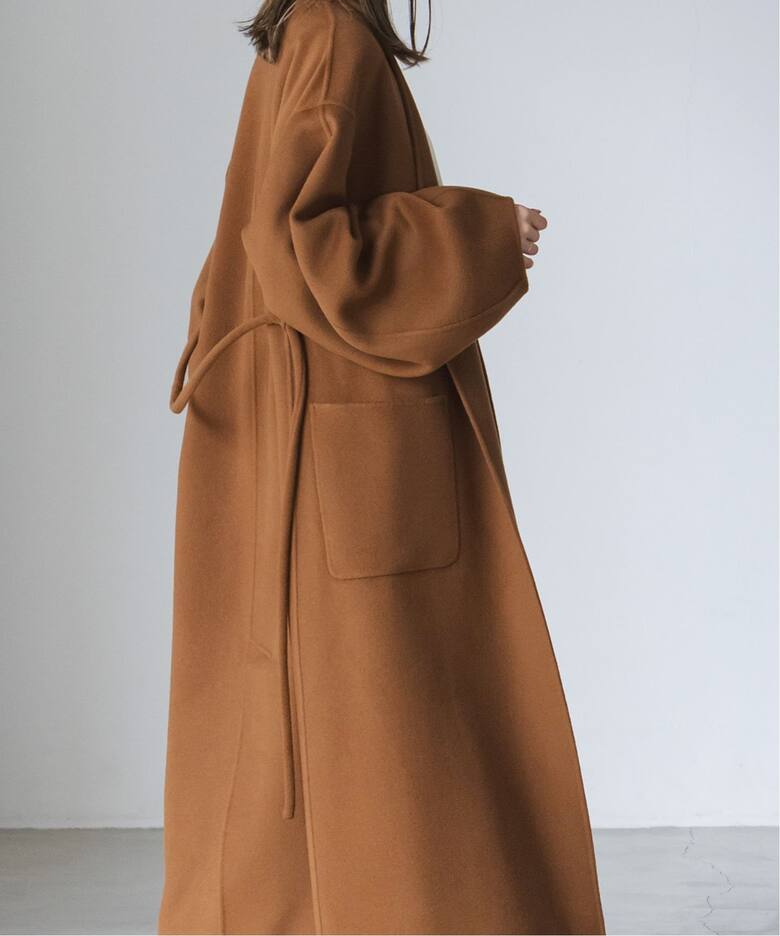 Super160sパフスリーブロングコート（ノーカラーコート）｜NOBLE  