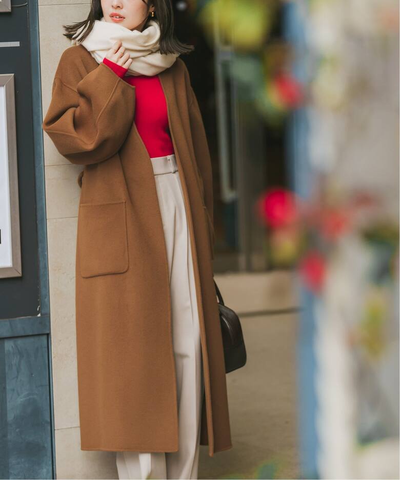 Super160sパフスリーブロングコート（ノーカラーコート）｜NOBLE  