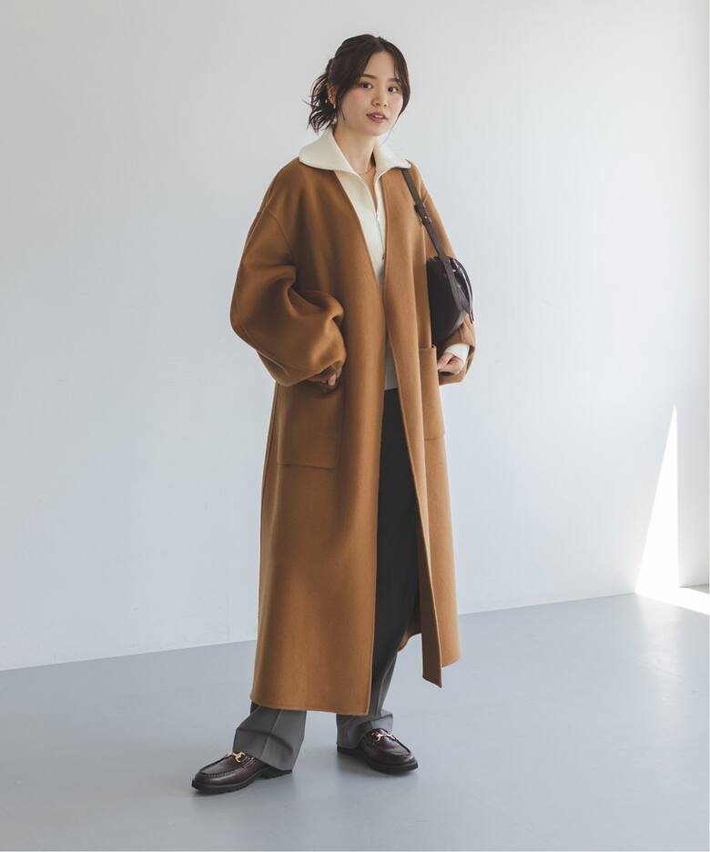 Super160sパフスリーブロングコート（ノーカラーコート）｜NOBLE  