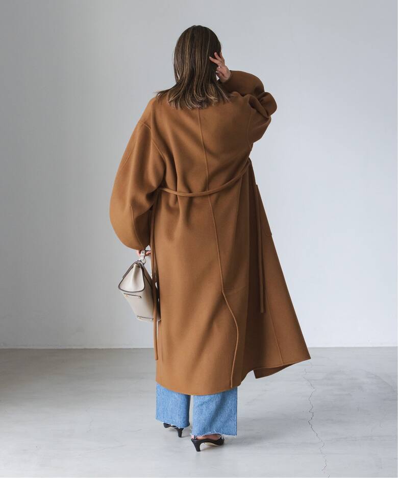 Super160sパフスリーブロングコート（ノーカラーコート）｜NOBLE  