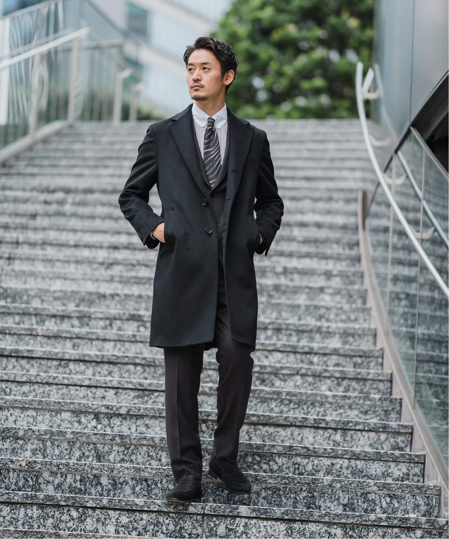 【EDIFICE】チェスターコート SUPER 140's ウール / カシミヤ チェスターコート（チェスター