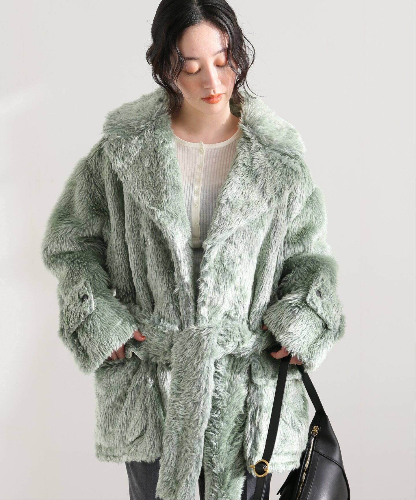 JANE SMITH/ジェーンスミス】POLYESTER COLOR FUR W BREASTE：コート  